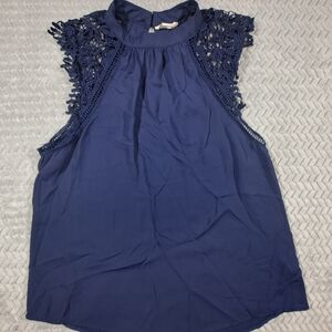 a'gaci Navy Lace Detail Blouse